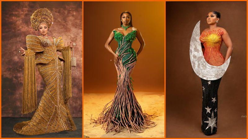 A stunning display of Nigerian celebrity fashion at the AMVCA 2025, showcasing celestial and nature-inspired designs
